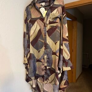 Dress Forum Asymmetrical Dress in Brown and Cream